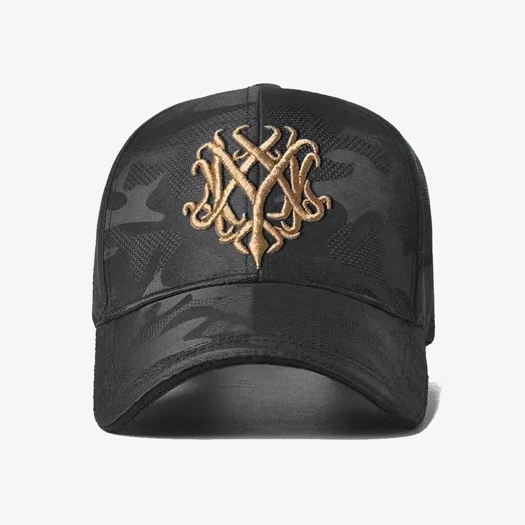 Versatile Golden Embroidered Black Camo Cap - CP056