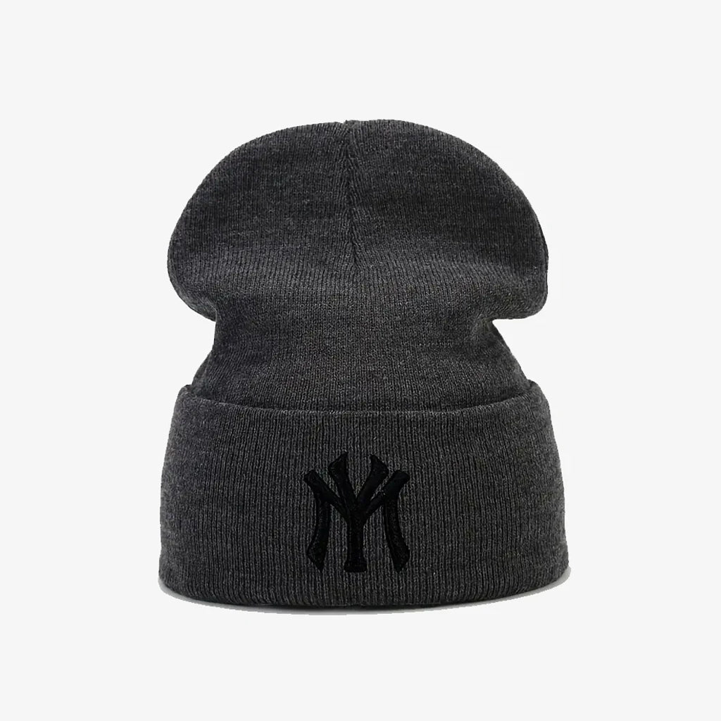 NY Embroidered Grey Soft Knit Beanie - CP091