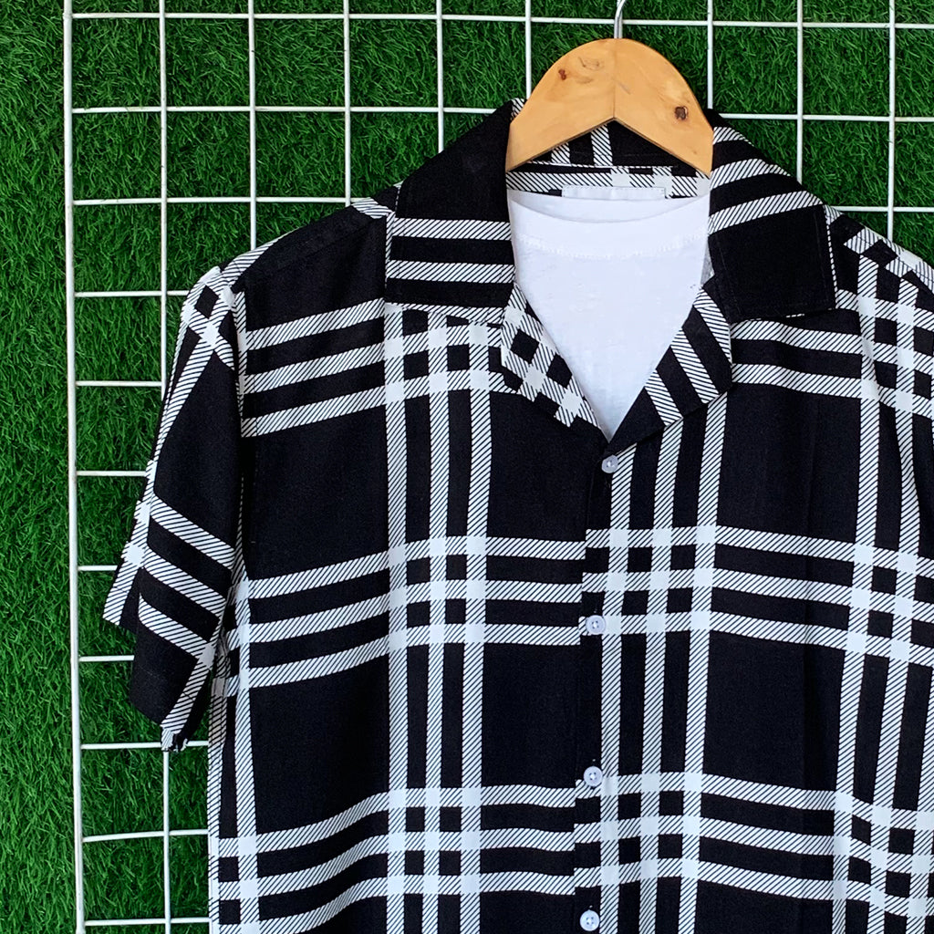 Black & White Check Printed Shirt - MS037