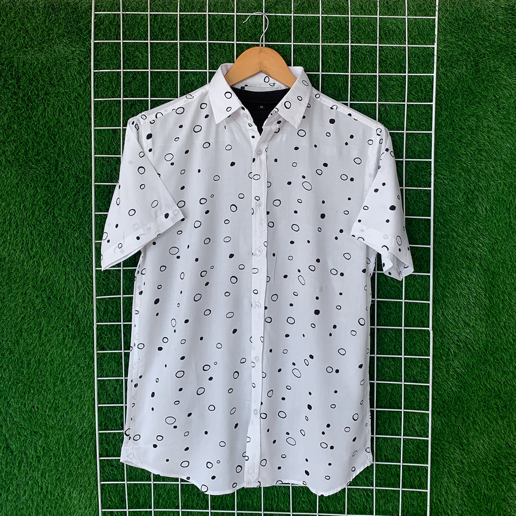 White & Black Printed Shirt - MS039