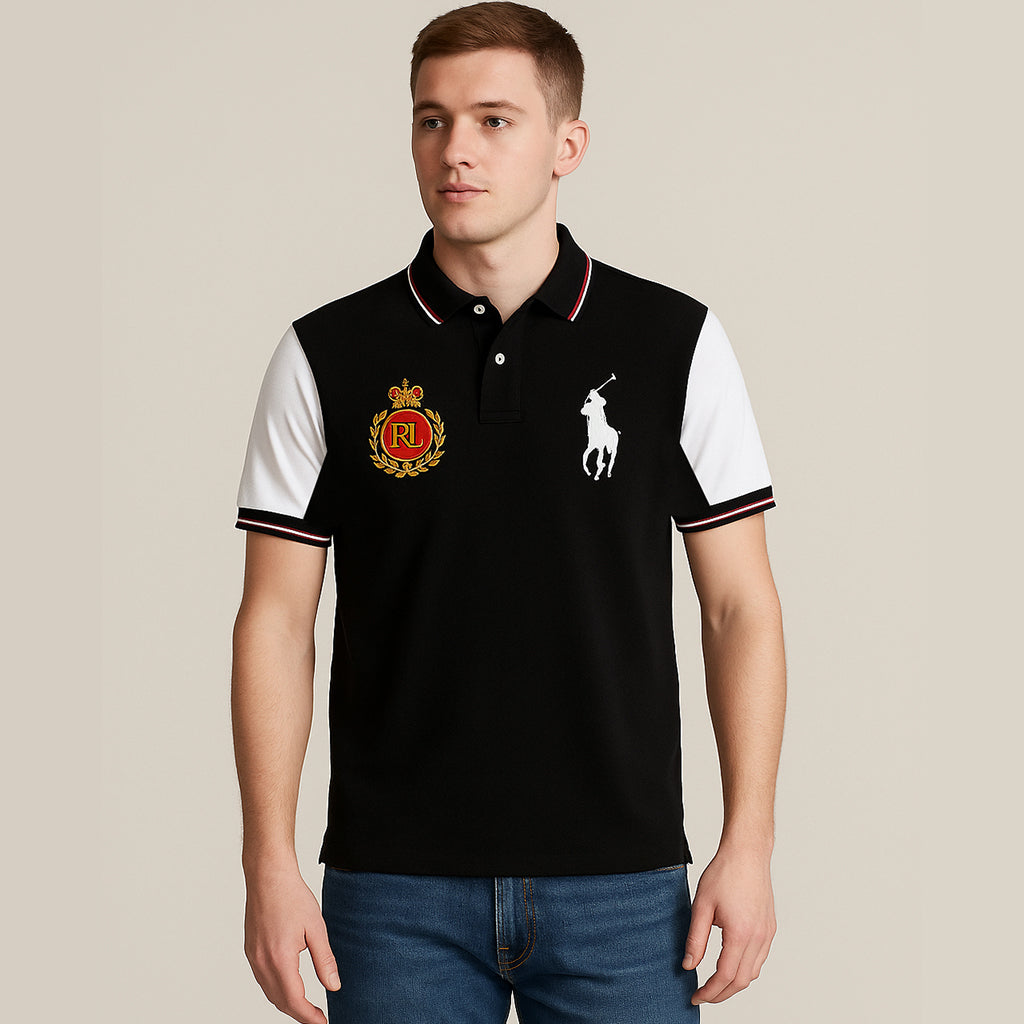 Premium Black Contrast Polo Embroidered Polo Shirt