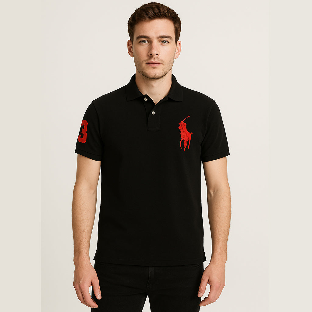 Embroidered Black Polo Shirt