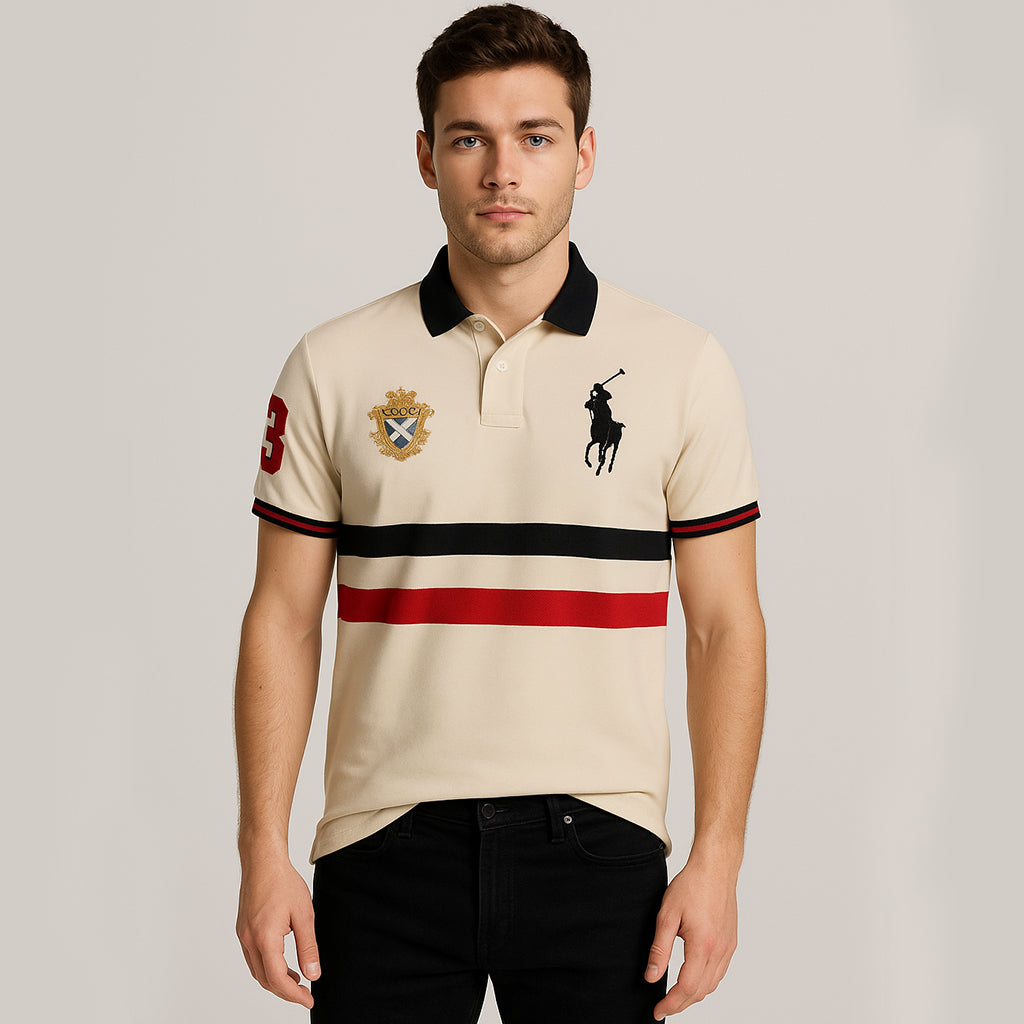 Premium Beige Contrast Polo Embroidered Polo Shirt