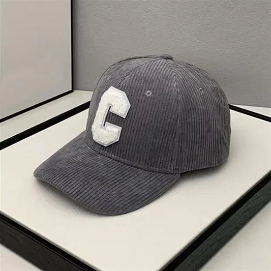 Grey Corduroy Embroidered Cap - CP072