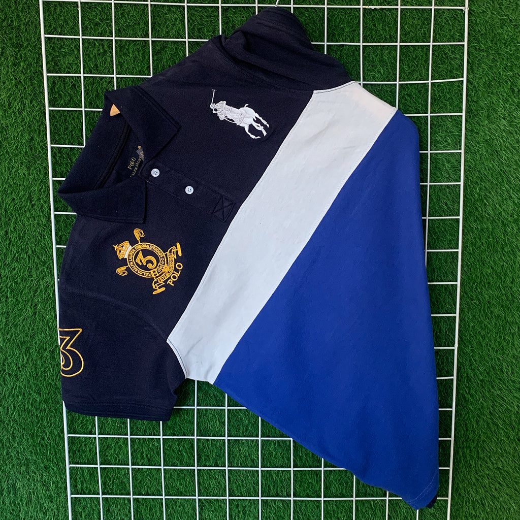 Blue & White Tri-Color Embroidered Polo Shirt