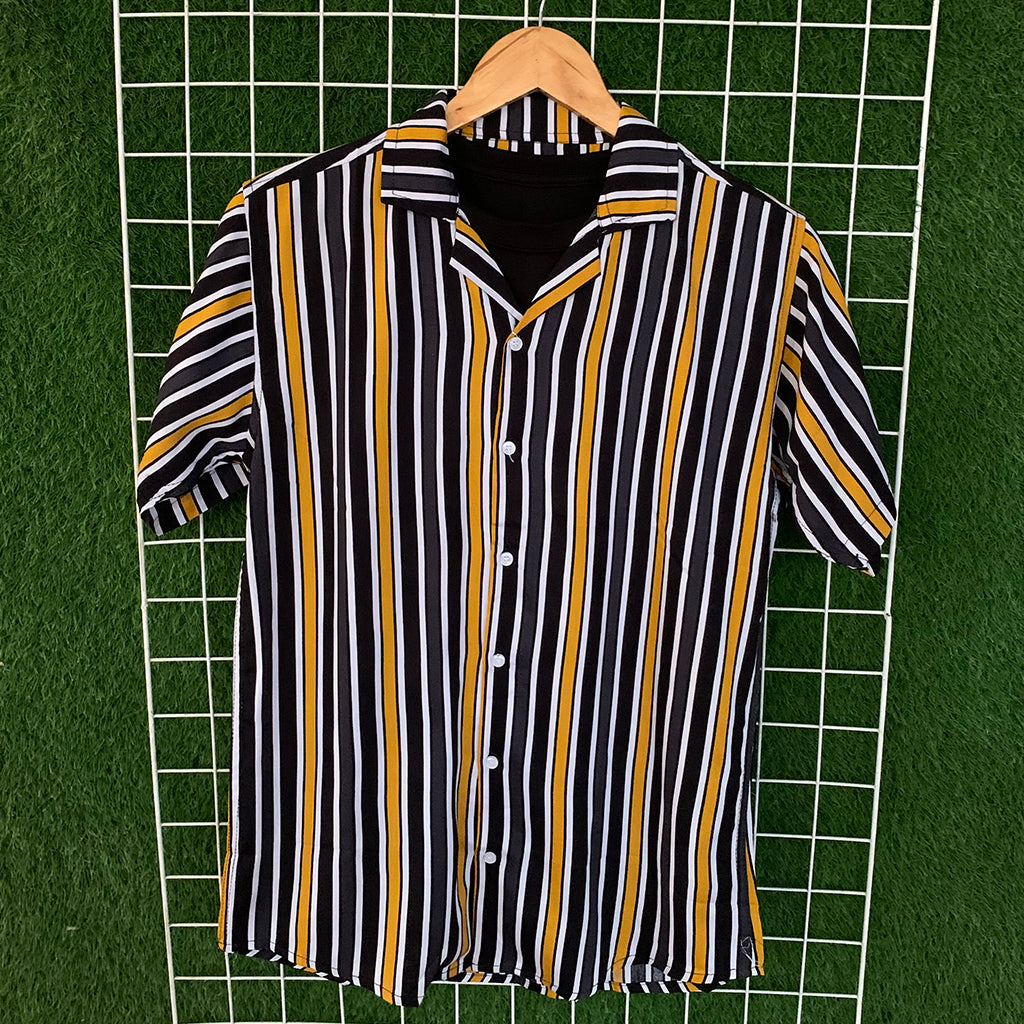 Tri-Color Black & Yellow Striped Shirt - MS093