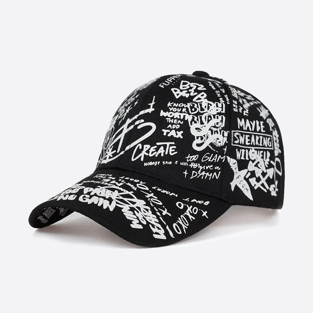 Black Geometry Printed Snapback Baseball Cap - CP021