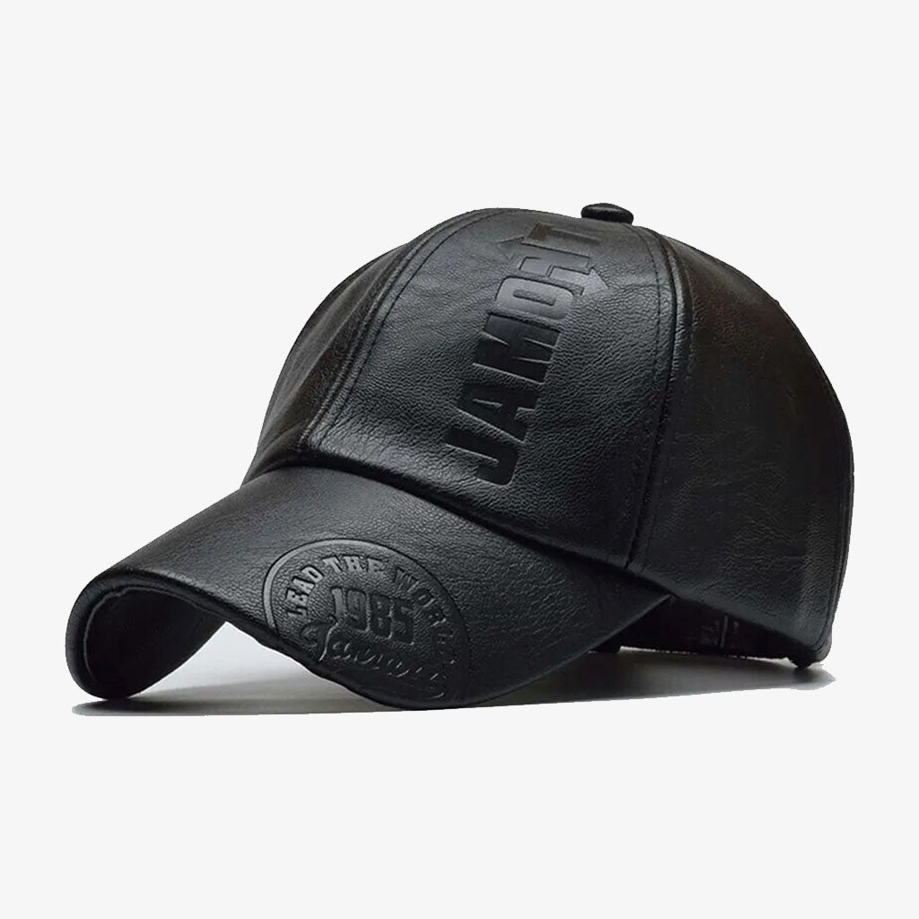 Black Leather Embossed Baseball Cap - CP033