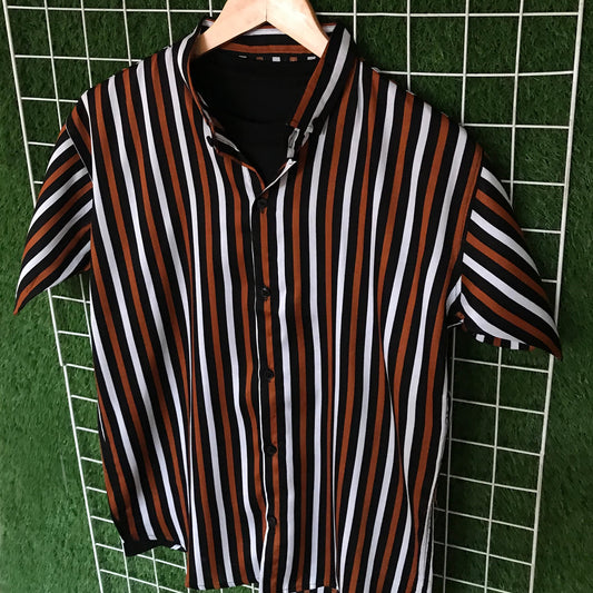 Tri Color Orange & Black Striped Shirt - MS046