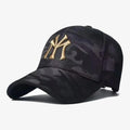 NY Golden Embroidered Black Camo Cap - CP036