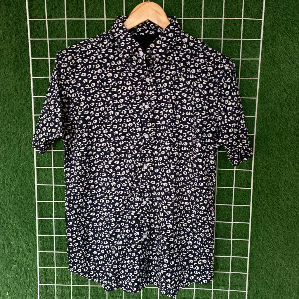 Navy Blue Popcorn Printed Shirt - MS070