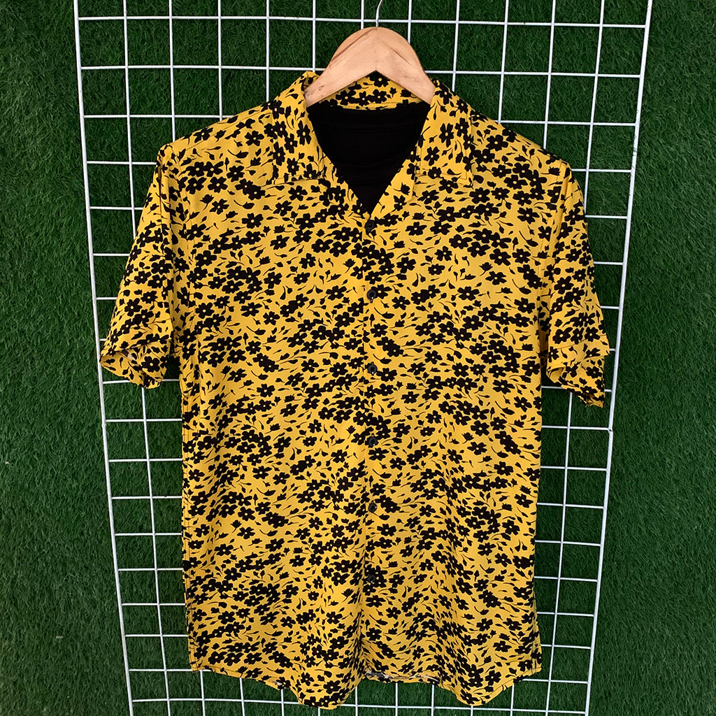 Black Floral Printed Yellow Shirt - MS092