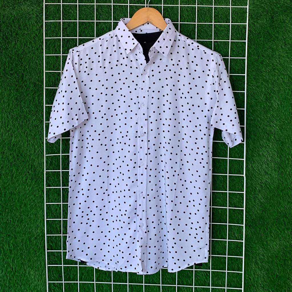 White & Black Dot Printed Shirt - MS036