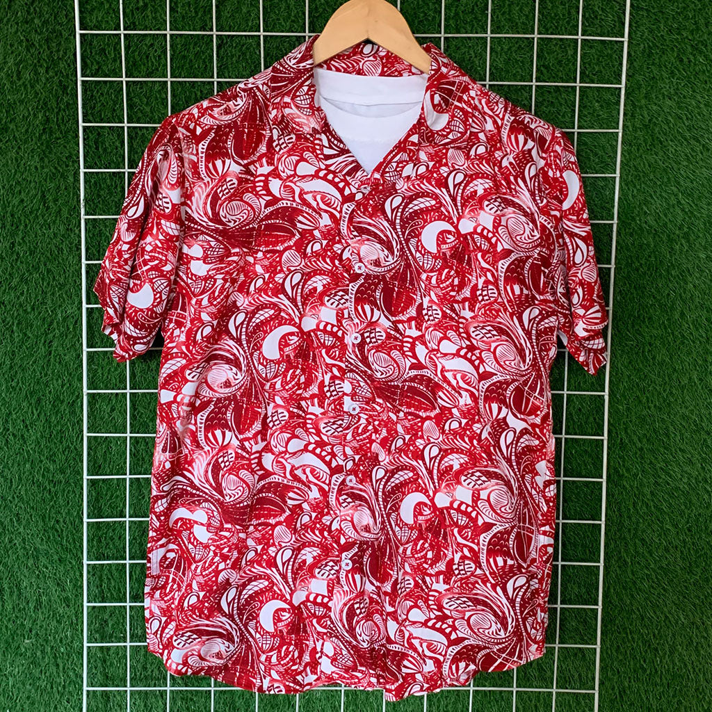 White & Red Vintage Printed Shirt - MS063