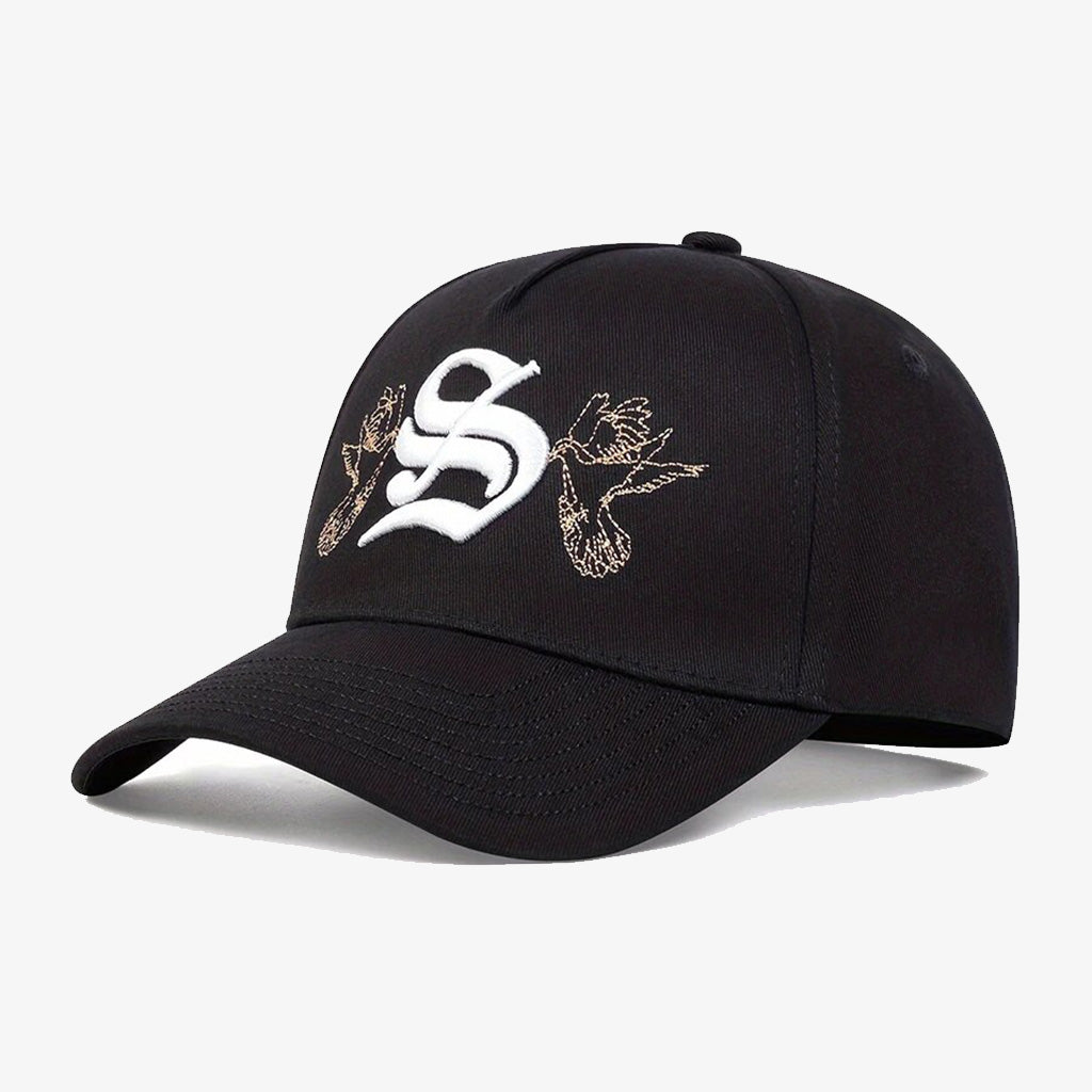 Black S Embroidered Snapback Baseball Cap - CP037