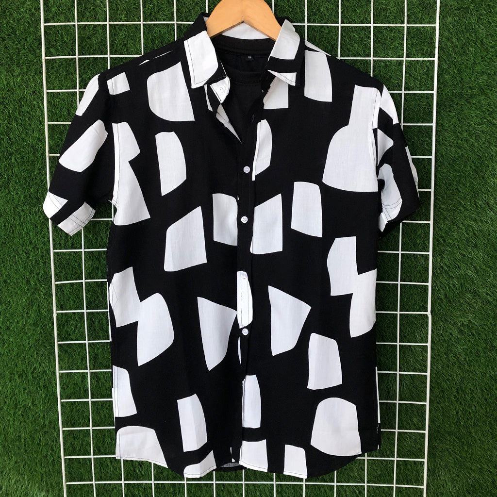 Black & White Box Pattern Hawaiian Shirt - MS012