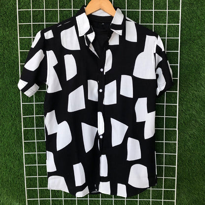 Black & White Box Pattern Hawaiian Shirt - MS012