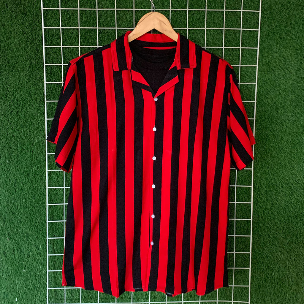 Black & Red Striped Printed Shirt - MS062