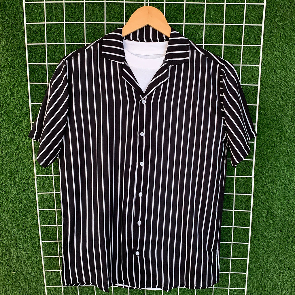 Black & White Striped Printed Shirt - MS085