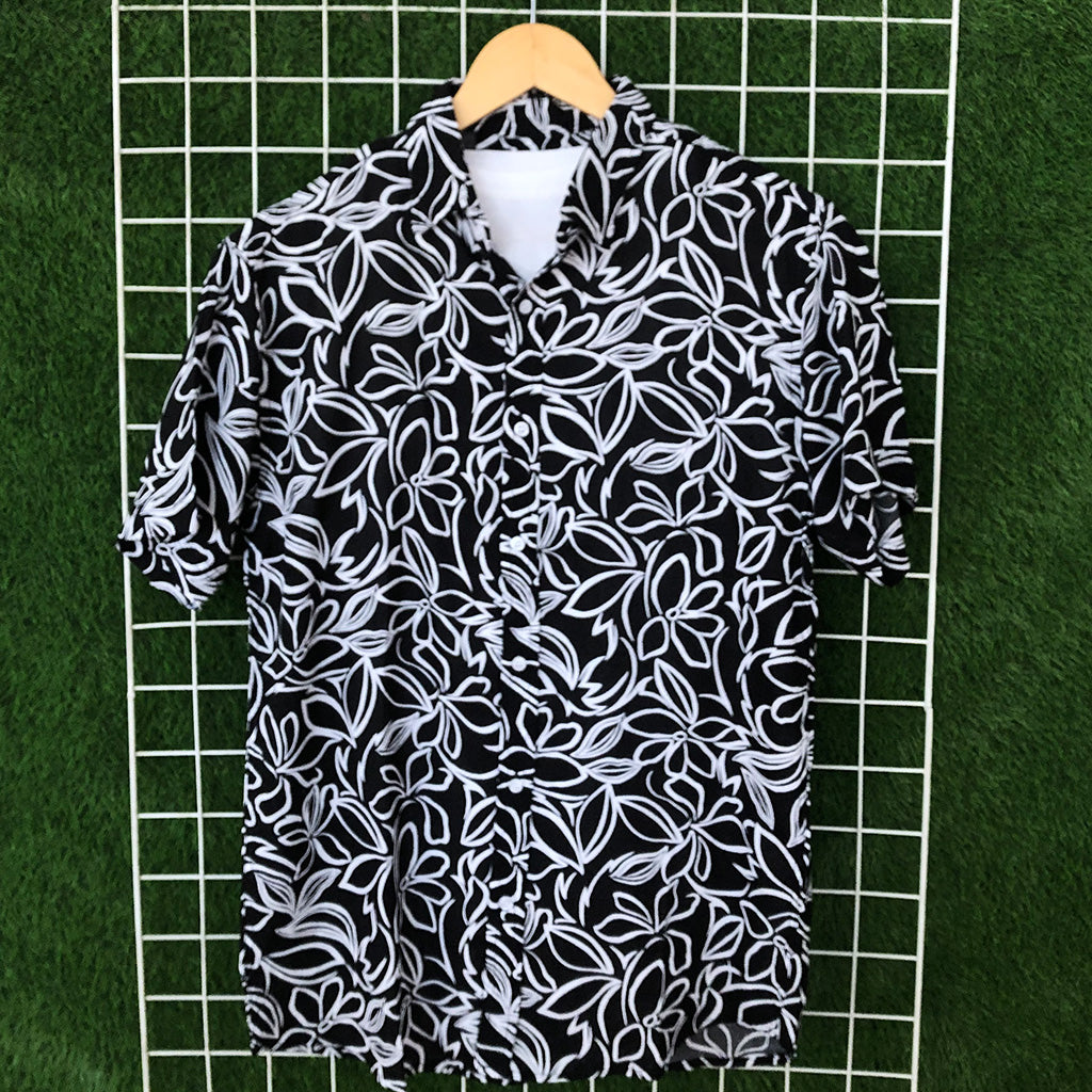 Black & White Floral Hawaiian Shirt - MS015