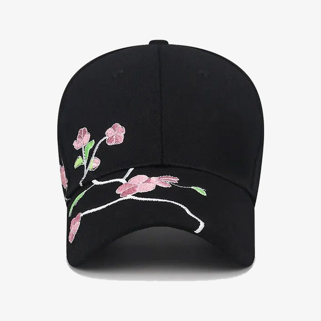 Floral Embroidered Black Baseball Cap - CP024