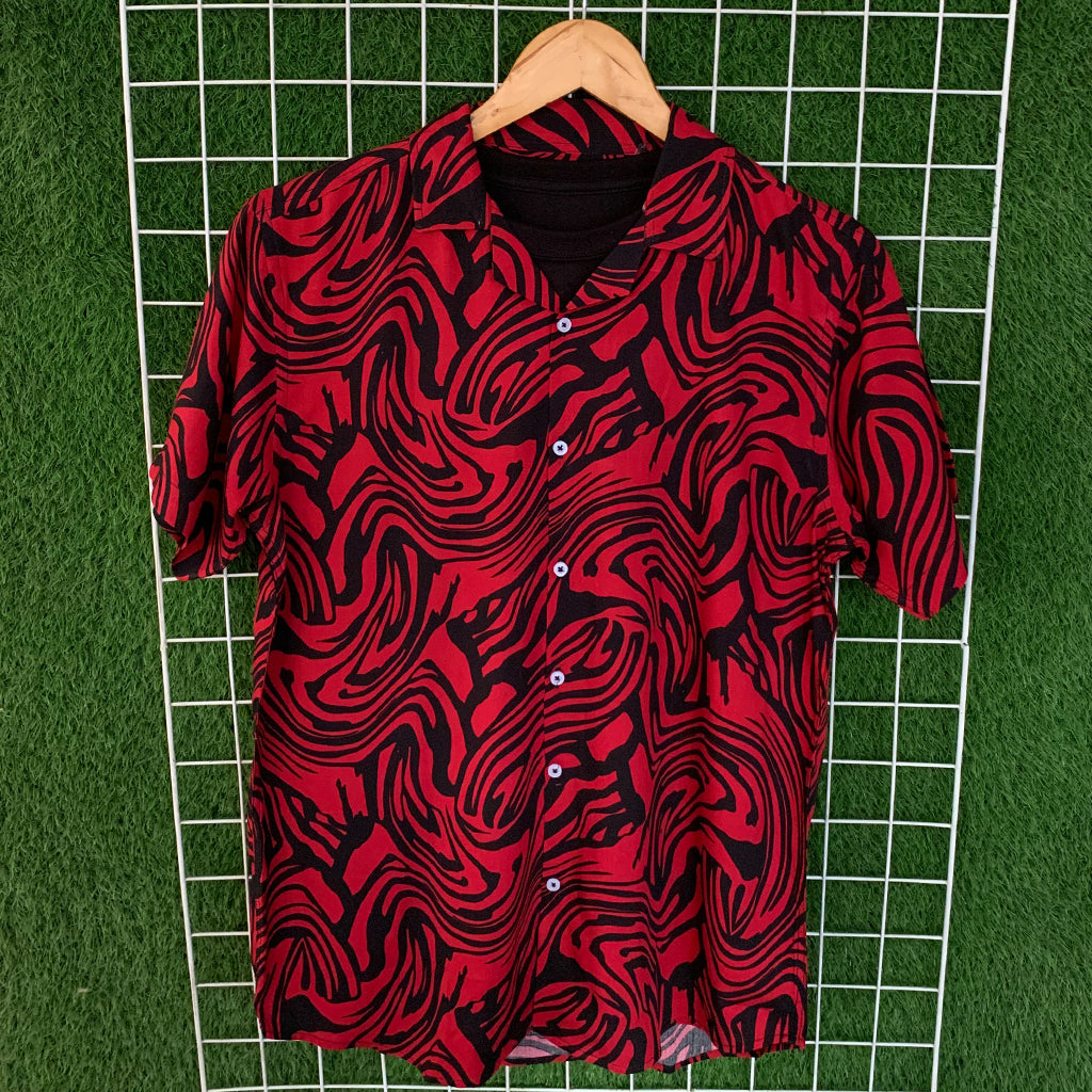 Maroon & Black Abstract Printed Shirt - MS086