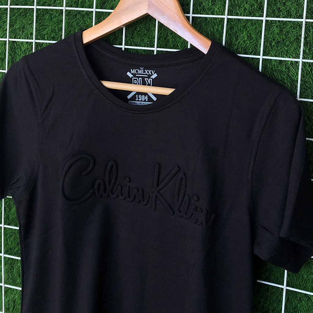 Embossed Solid Black T-Shirt