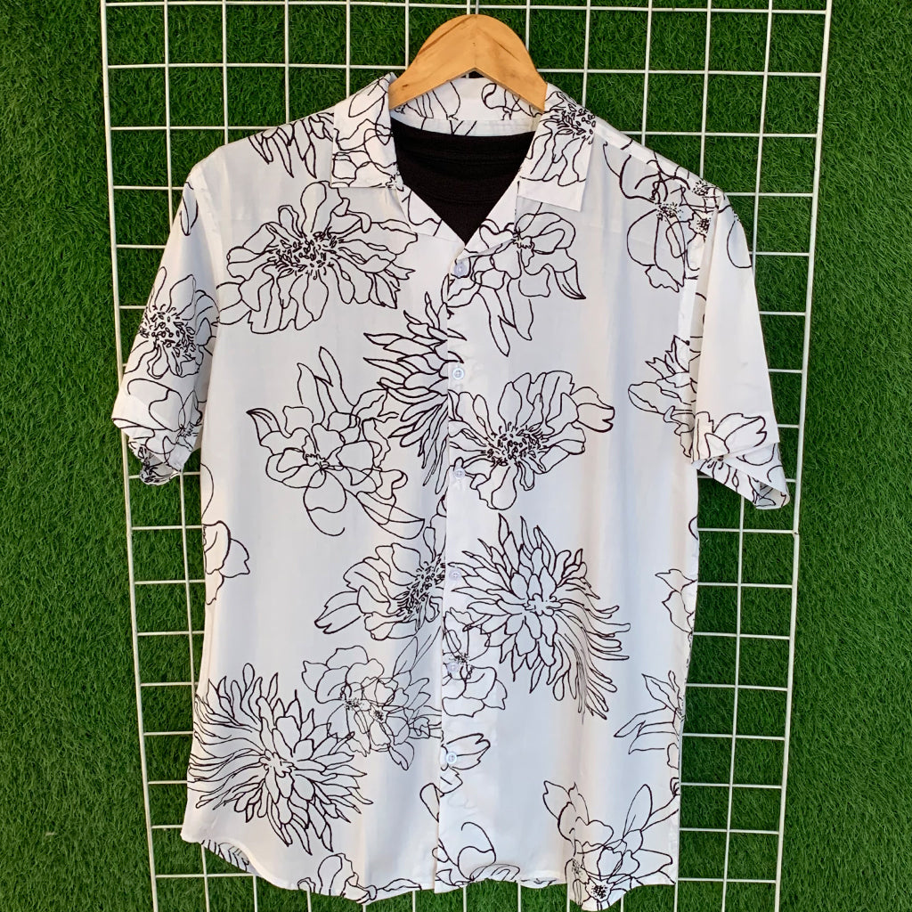 Black Floral White Hawaiian Shirt - MS081