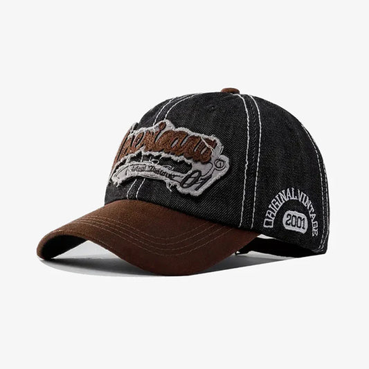 Two-Tone Denim Charcoal Embroidered Cap - CP100