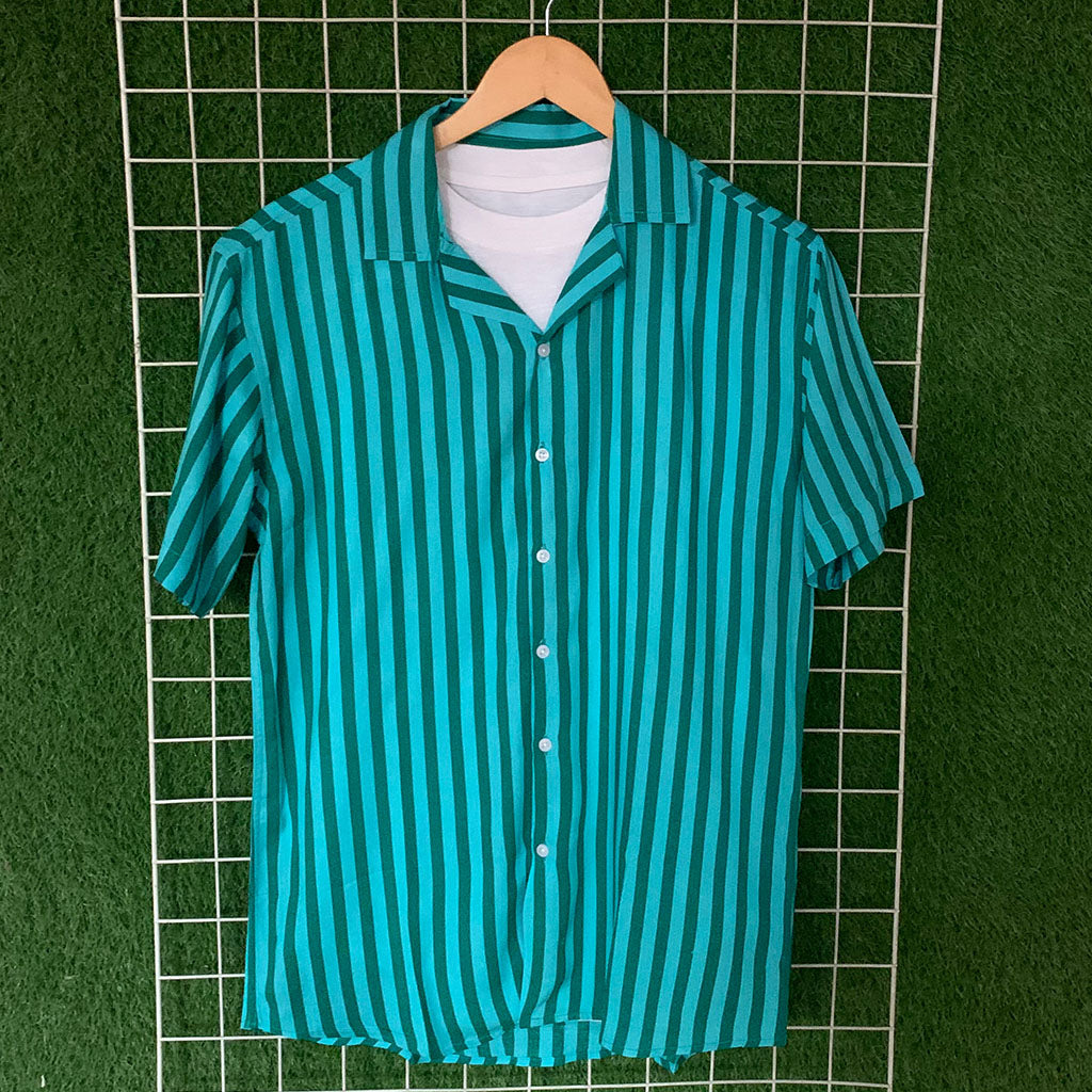 Ocean Blue Striped Printed Shirt - MS069