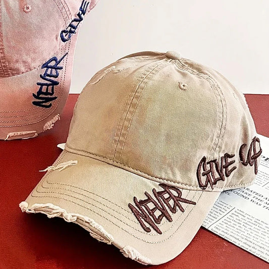 Typography Embroidered Khaki Baseball Cap - CP075