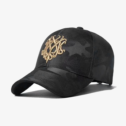 Versatile Golden Embroidered Black Camo Cap - CP056