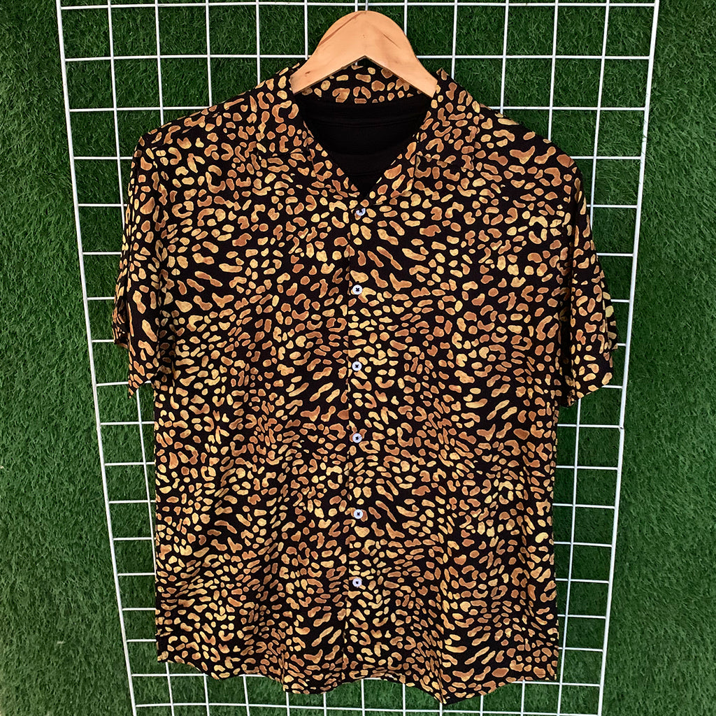 Cheetah Printed Black Hawaiian Shirt - MS090