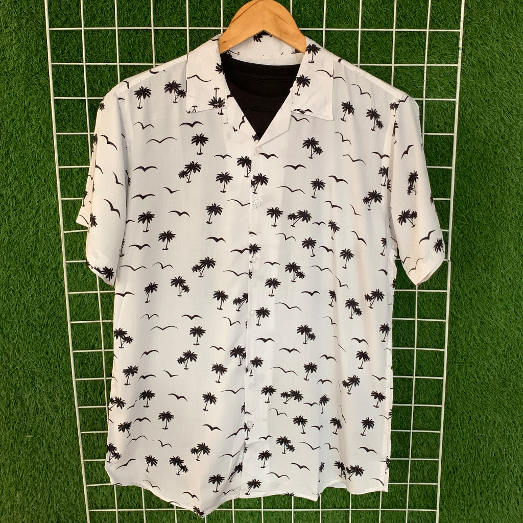 Black & White Palm Art Printed Shirt - MS088