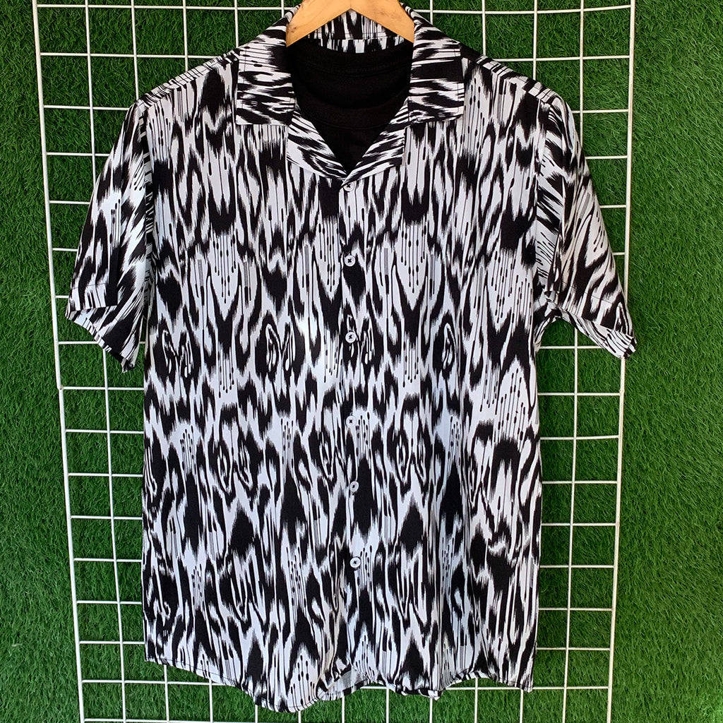 Black & White Aztec Fluid Printed Shirt - MS056