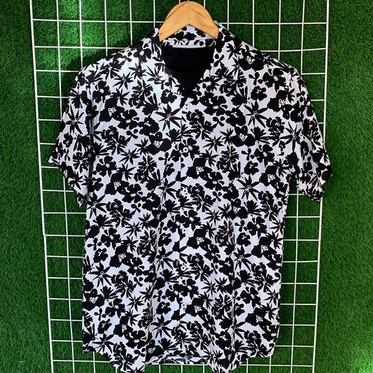 Black and White Leaf Printed Shirt - MS059