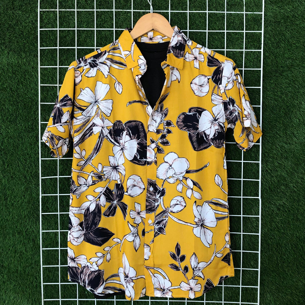 Mustard Floral Hawaiian Shirt - MS009