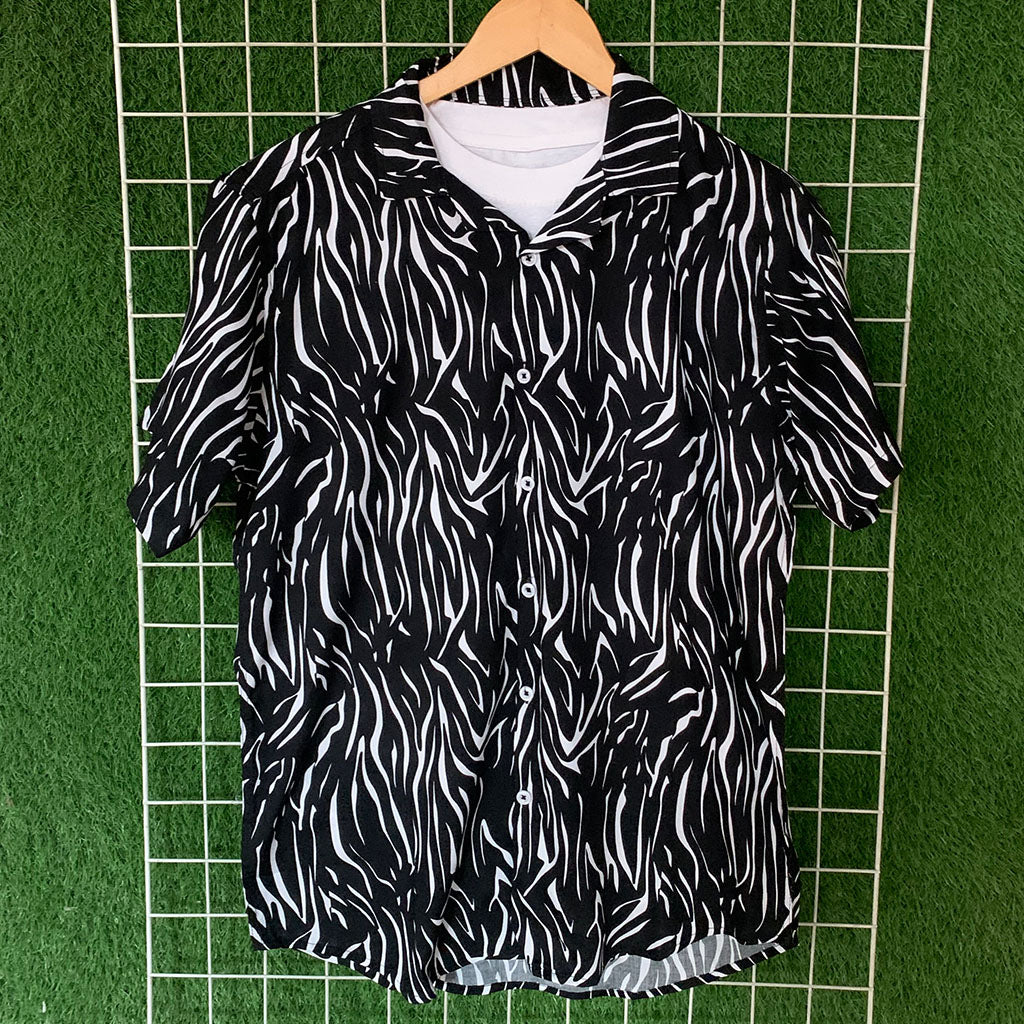 Zebra Striped Black & White Printed Shirt - MS065