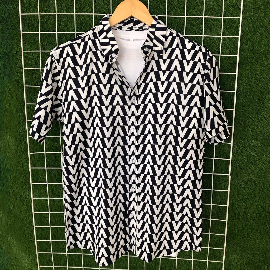 Black & White Pattern Hawaiian Shirt - MS014
