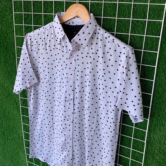White & Black Dot Printed Shirt - MS036