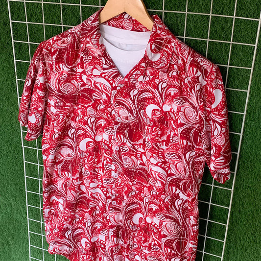 White & Red Vintage Printed Shirt - MS063