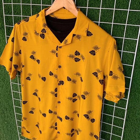 Yellow Leaf Printed Shirt - MS083