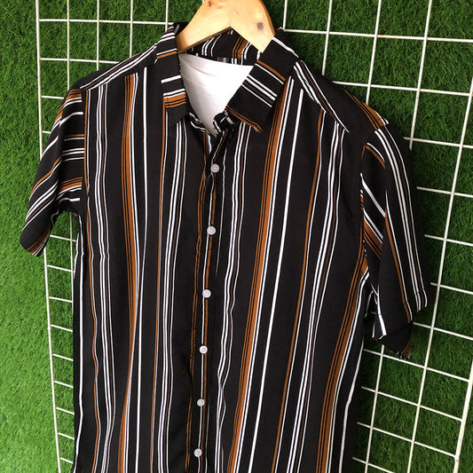 Black & Brown Contrast Striped Shirt - MS029