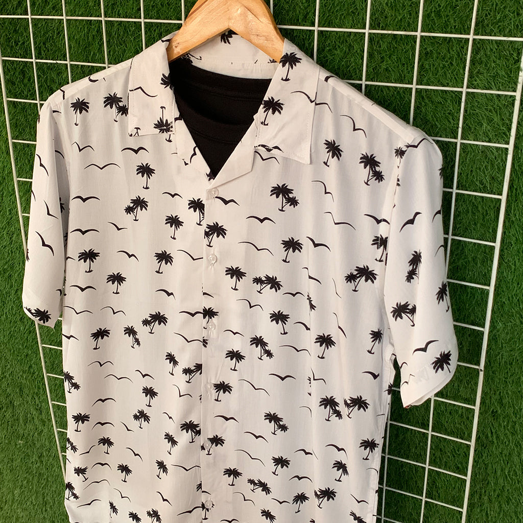 Black & White Palm Art Printed Shirt - MS088