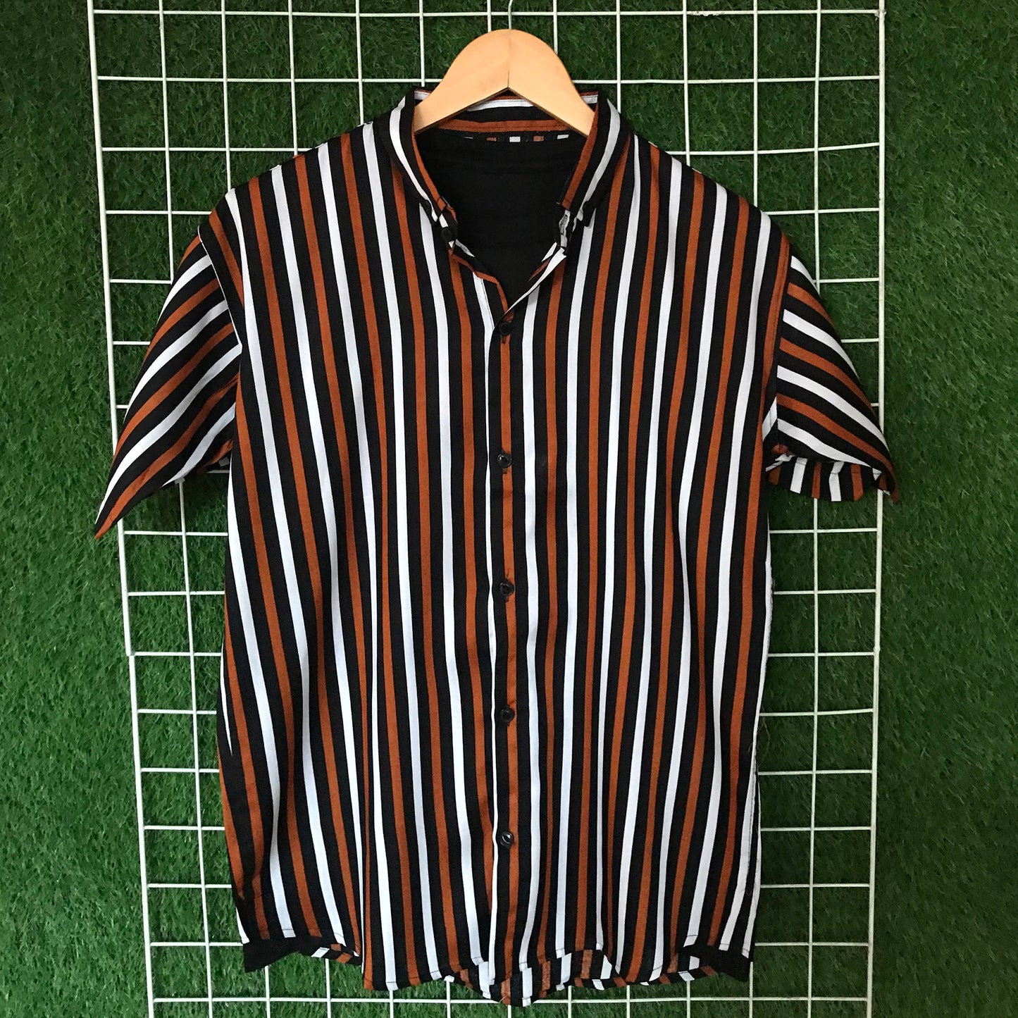 Tri Color Orange & Black Striped Shirt - MS046