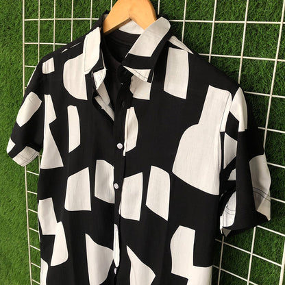 Black & White Box Pattern Hawaiian Shirt - MS012