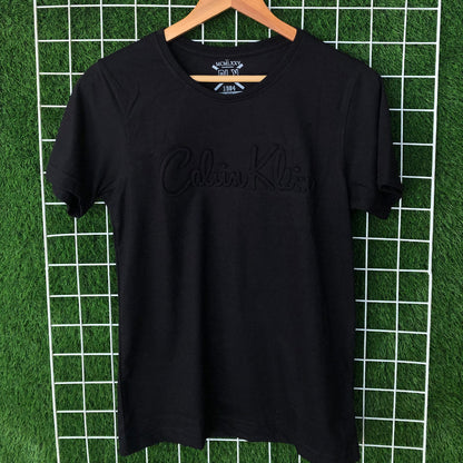 Embossed Solid Black T-Shirt