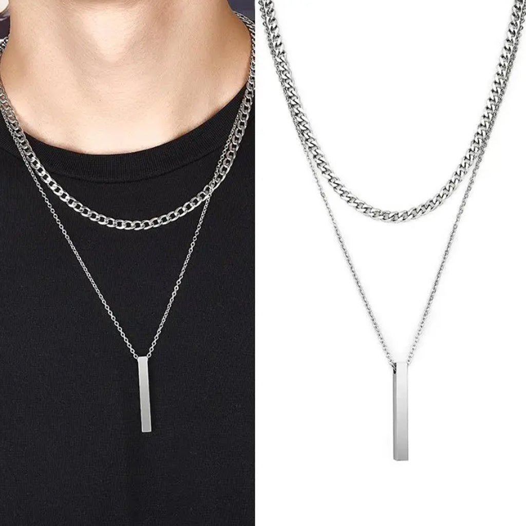Bar Chain Minimal Bar Sliver Double Chain Pendant – Outfit90s