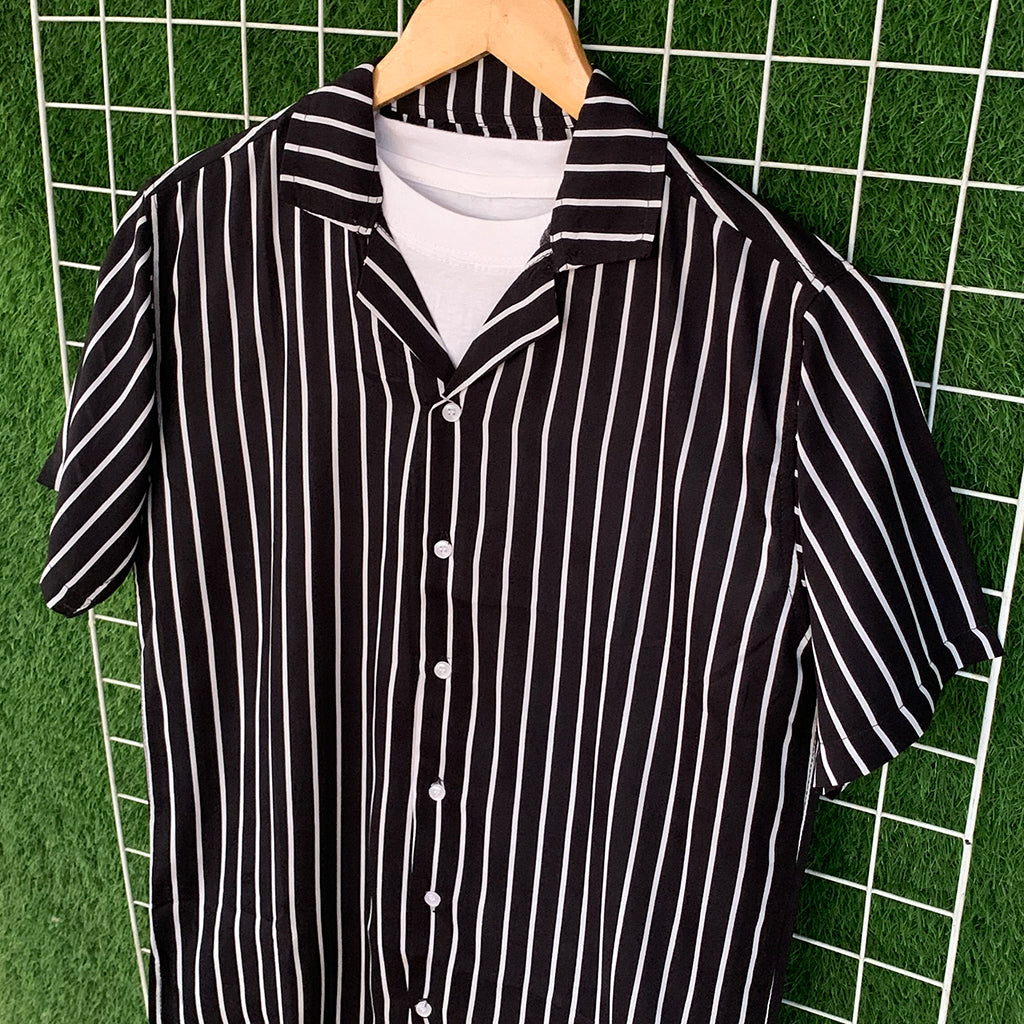 Black & White Striped Printed Shirt - MS085