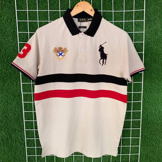Premium Beige Contrast Polo Embroidered Polo Shirt